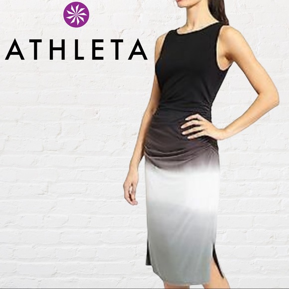 Athleta Dresses & Skirts - Athleta Black Ombré Dip Dye Ruched Midi Tank Dress
